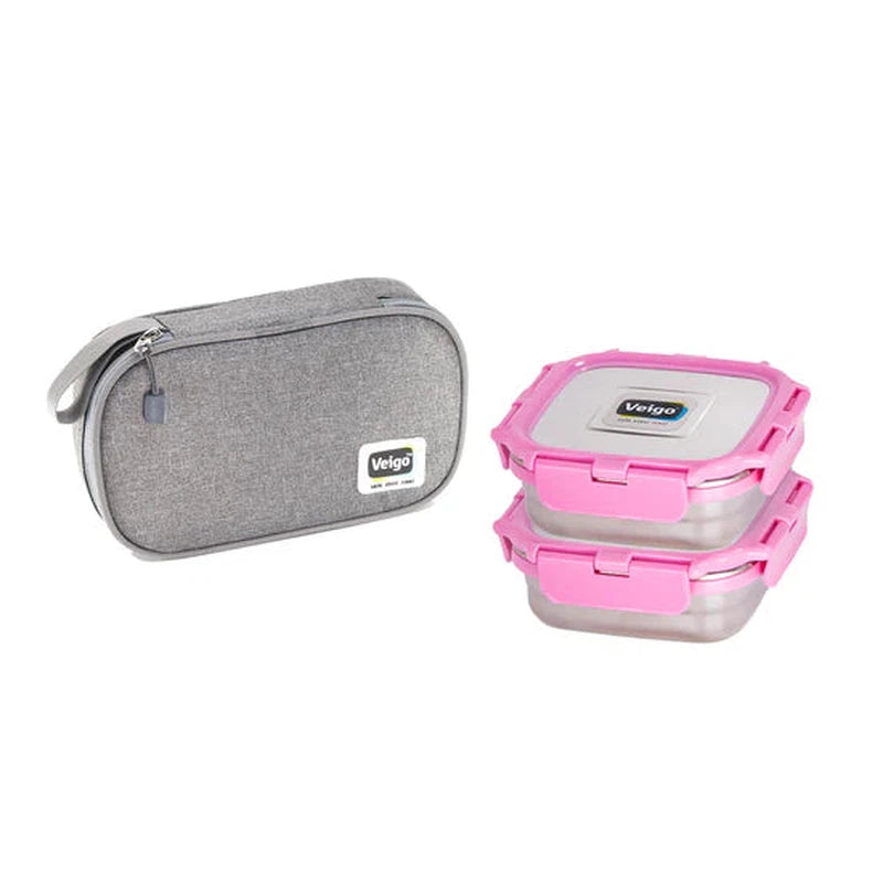 Daily Combo- 2 Stainless Steel Leakproof & Airtight Lunch Boxes(330 ml+ 330 ml) with Flat Insulated Bag, Suitable for School Kids