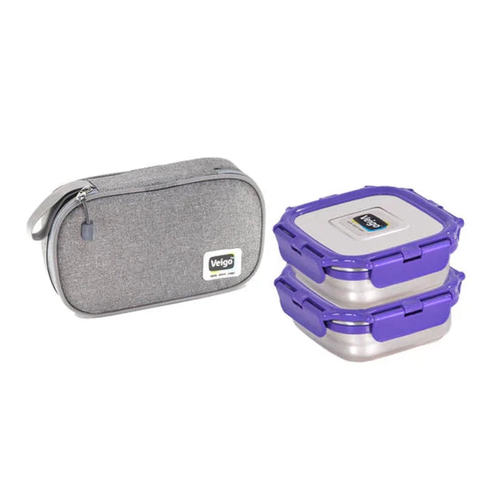 Daily Combo- 2 Stainless Steel Leakproof & Airtight Lunch Boxes(330 ml+ 330 ml) with Flat Insulated Bag, Suitable for School Kids