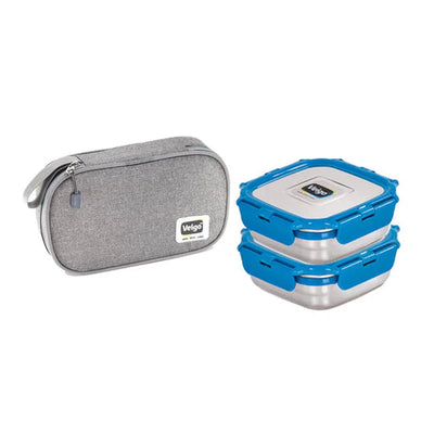 Daily Combo- 2 Stainless Steel Leakproof & Airtight Lunch Boxes(330 ml+ 330 ml) with Flat Insulated Bag, Suitable for School Kids