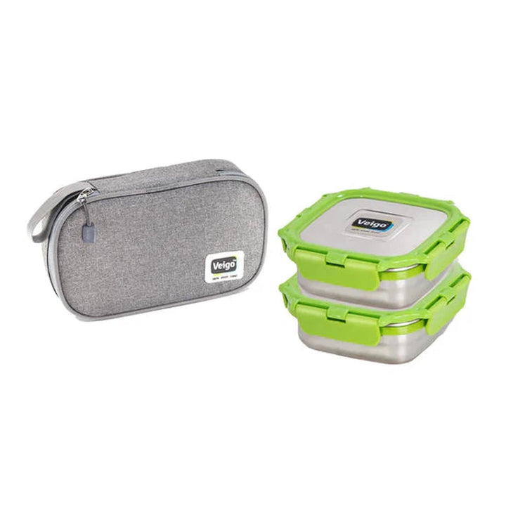 Daily Combo- 2 Stainless Steel Leakproof & Airtight Lunch Boxes(330 ml+ 330 ml) with Flat Insulated Bag, Suitable for School Kids