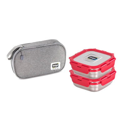 Daily Combo- 2 Stainless Steel Leakproof & Airtight Lunch Boxes(330 ml+ 330 ml) with Flat Insulated Bag, Suitable for School Kids