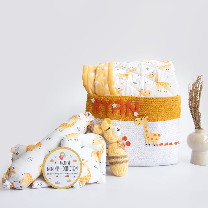 Personalised Organic Bedding Gift Basket - Baby Giraffe (0-1.5 Years) | COD Not Available