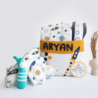 Personalised Child Of The Universe - Organic Bedding Gift Basket (Collective) - COD Not Available