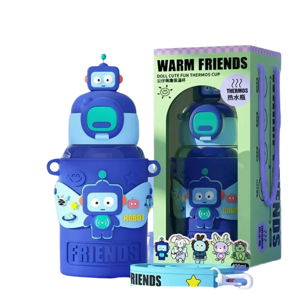 CuddleNest Cool Robot Water Bottle - 450ml | Thermal Bottle