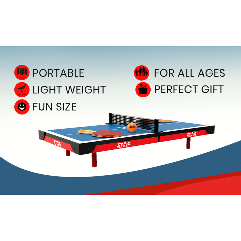 STAG ICONIC Super Mini Table Tennis Table - Portable Set with Rackets & Balls (9 Years till Grown Ups)