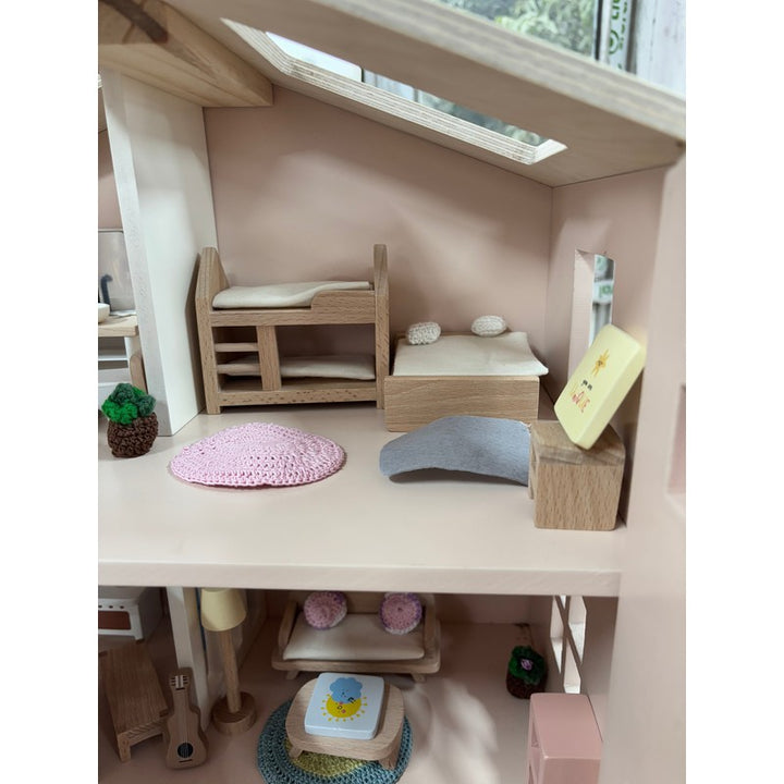 Luxury Wooden Dollhouse with Dog House, Furniture, Accessories & Custom Wallpapers (3-7 Years)