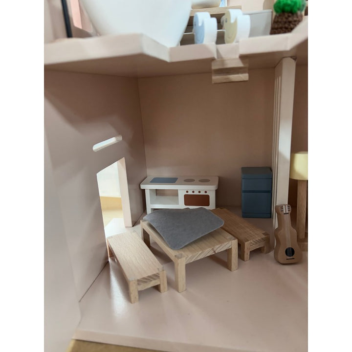 Luxury Wooden Dollhouse with Dog House, Furniture, Accessories & Custom Wallpapers (3-7 Years)