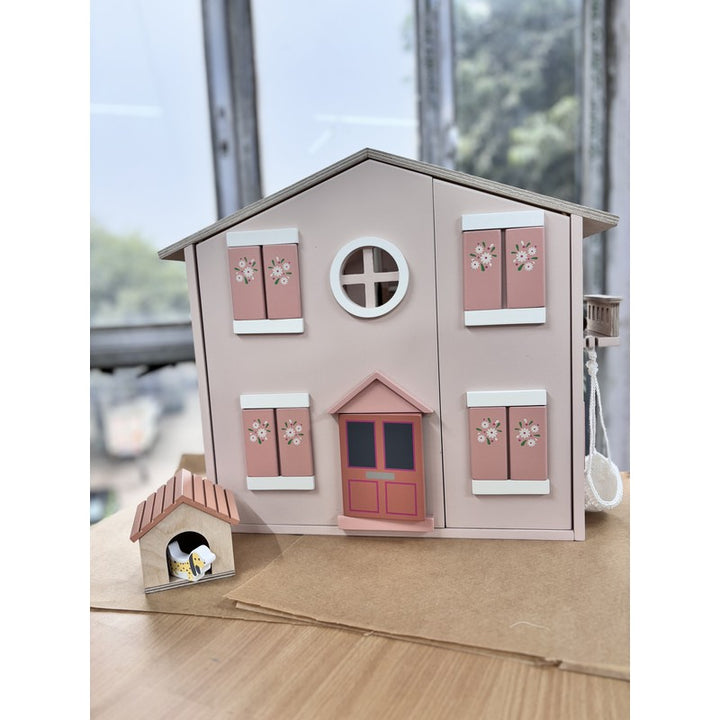 Luxury Wooden Dollhouse with Dog House, Furniture, Accessories & Custom Wallpapers (3-7 Years)