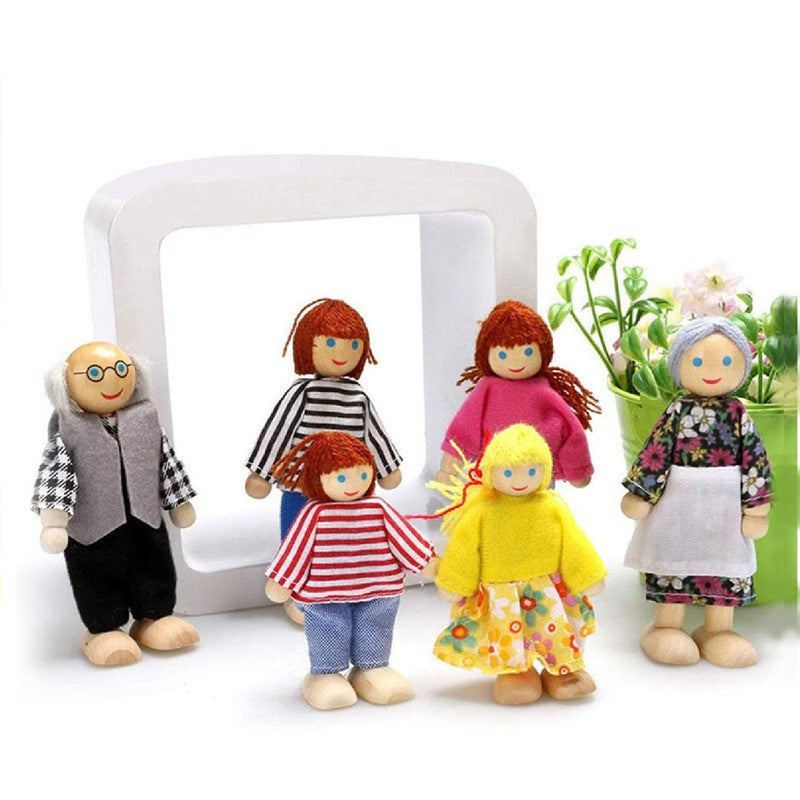 6 Pieces Wooden Family Doll Set - Pretend Play Figures (3-6 Years)