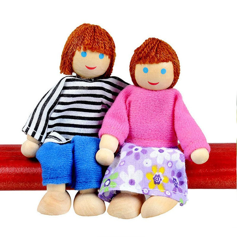 6 Pieces Wooden Family Doll Set - Pretend Play Figures (3-6 Years)