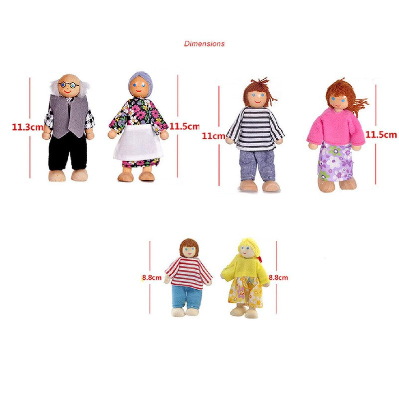 6 Pieces Wooden Family Doll Set - Pretend Play Figures (3-6 Years)