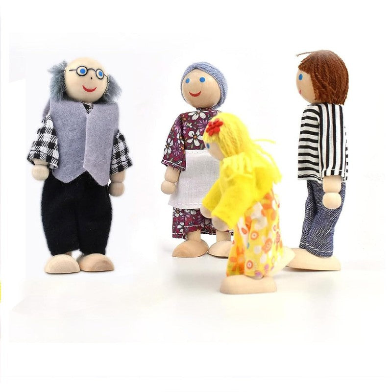 6 Pieces Wooden Family Doll Set - Pretend Play Figures (3-6 Years)