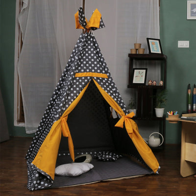 Teepee Tent Full Set - Grey Polka