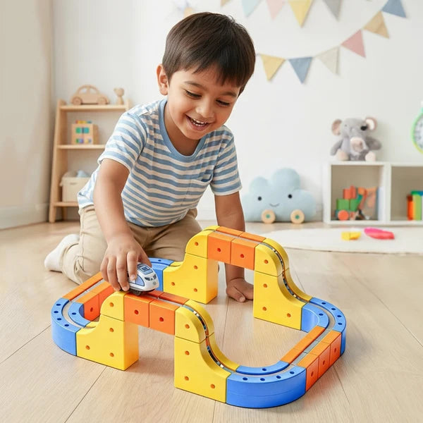 Kidology 108 Pcs Magnetic Monorail DIY Versatile Track Car Set | Magnetic Building Toy