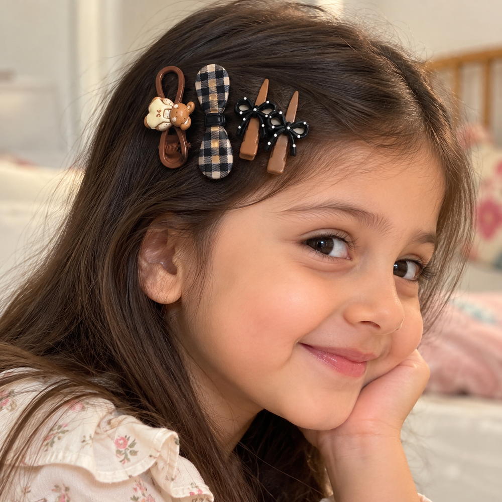Set of 12 Brown & White Hair Clips | 4 Clips per Set | Kanya Pujan Gift