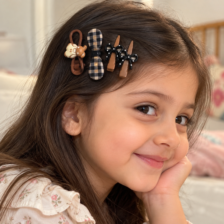 Set of 12 Brown & White Hair Clips | 4 Clips per Set | Kanya Pujan Gift