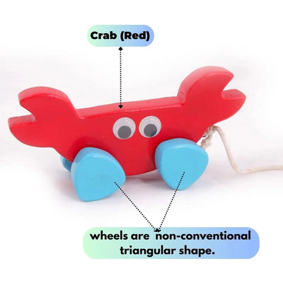 Wooden Pull toy & Push Along Toy Sea Animal’s  (CRAB) (Red) -  Large Size