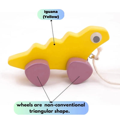 Wooden Pull toy & Push Along Toy Sea Animal’s  (IGUANA) (Yellow) -  Large Size