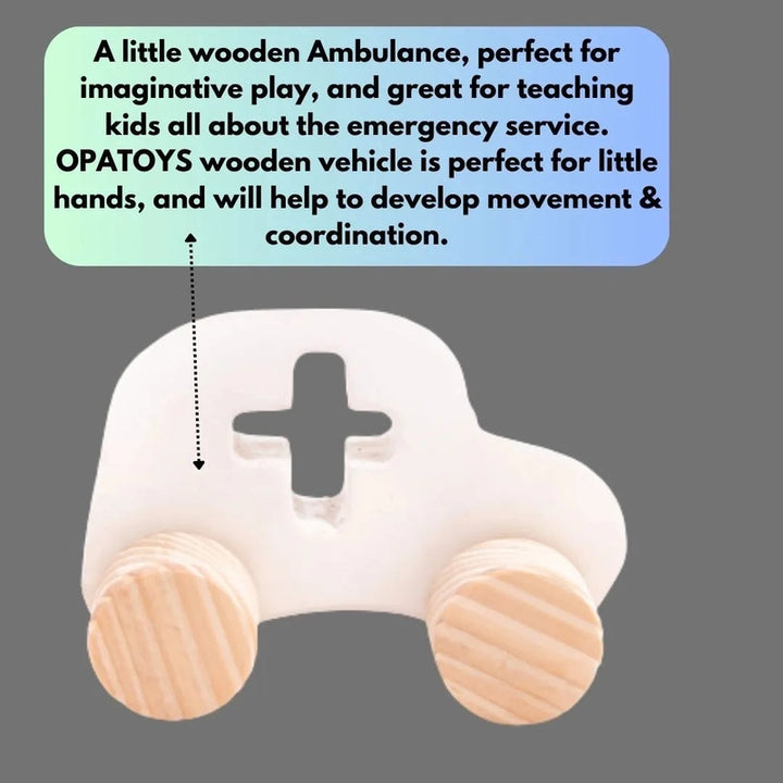 Wooden Emergency Toy Vehicle Set - Ambulence  Small Size