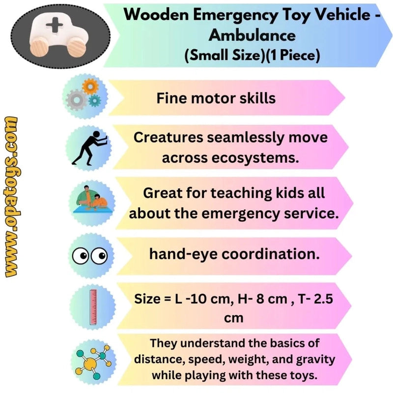 Wooden Emergency Toy Vehicle Set - Ambulence  Small Size