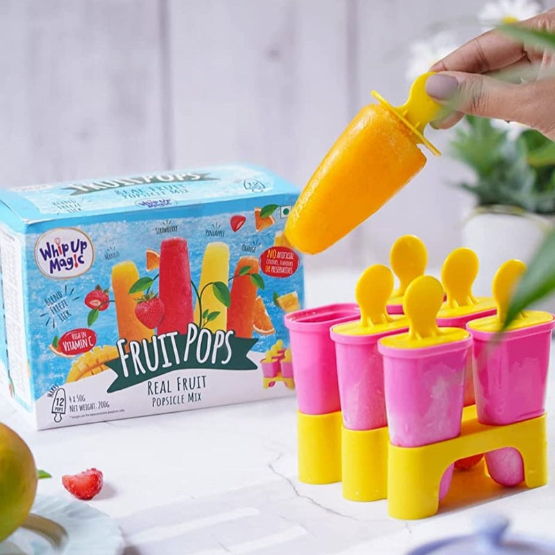 Real Fruit Power Popsicle Mix (4 Flavors - Mango, Strawberry, Pineapple, Orange) with 6 Moulds - PACK of 10