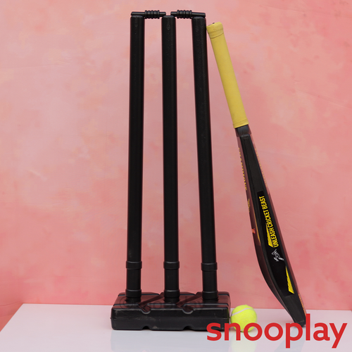 Kats Jumbo Cricket Set - Full Size Bat, 3 Wickets, Bails & Tennis Ball (8 Years Till Grown Ups) | Assorted Colours