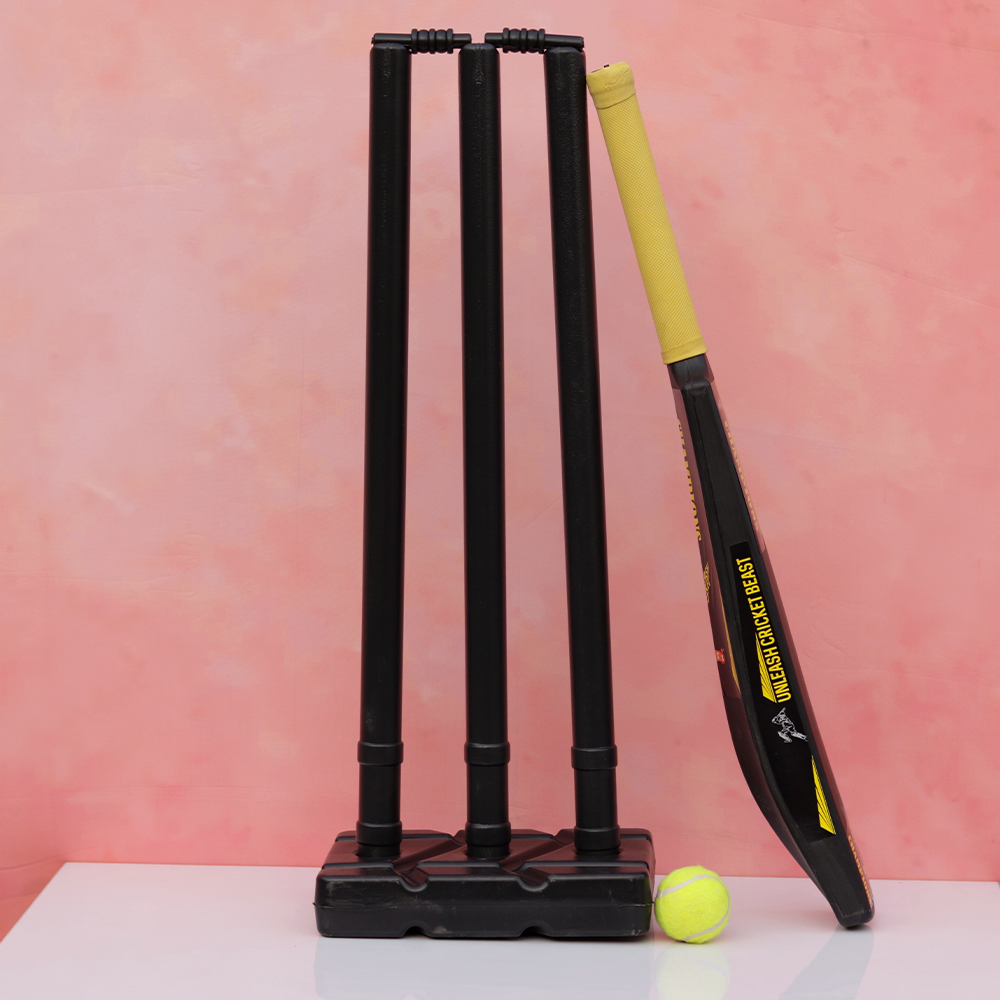 Kats Jumbo Cricket Set - Full Size Bat, 3 Wickets, Bails & Tennis Ball (8 Years Till Grown Ups) | Assorted Colours
