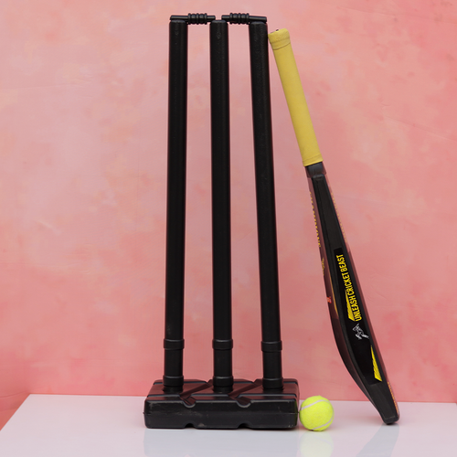 Kats Jumbo Cricket Set - Full Size Bat, 3 Wickets, Bails & Tennis Ball (8 Years Till Grown Ups) | Assorted Colours