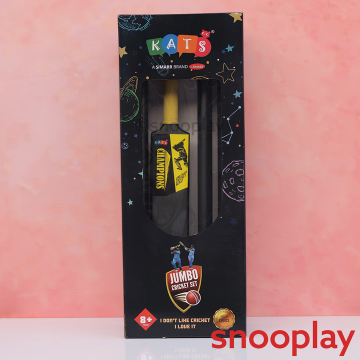 Kats Jumbo Cricket Set - Full Size Bat, 3 Wickets, Bails & Tennis Ball (8 Years Till Grown Ups) | Assorted Colours