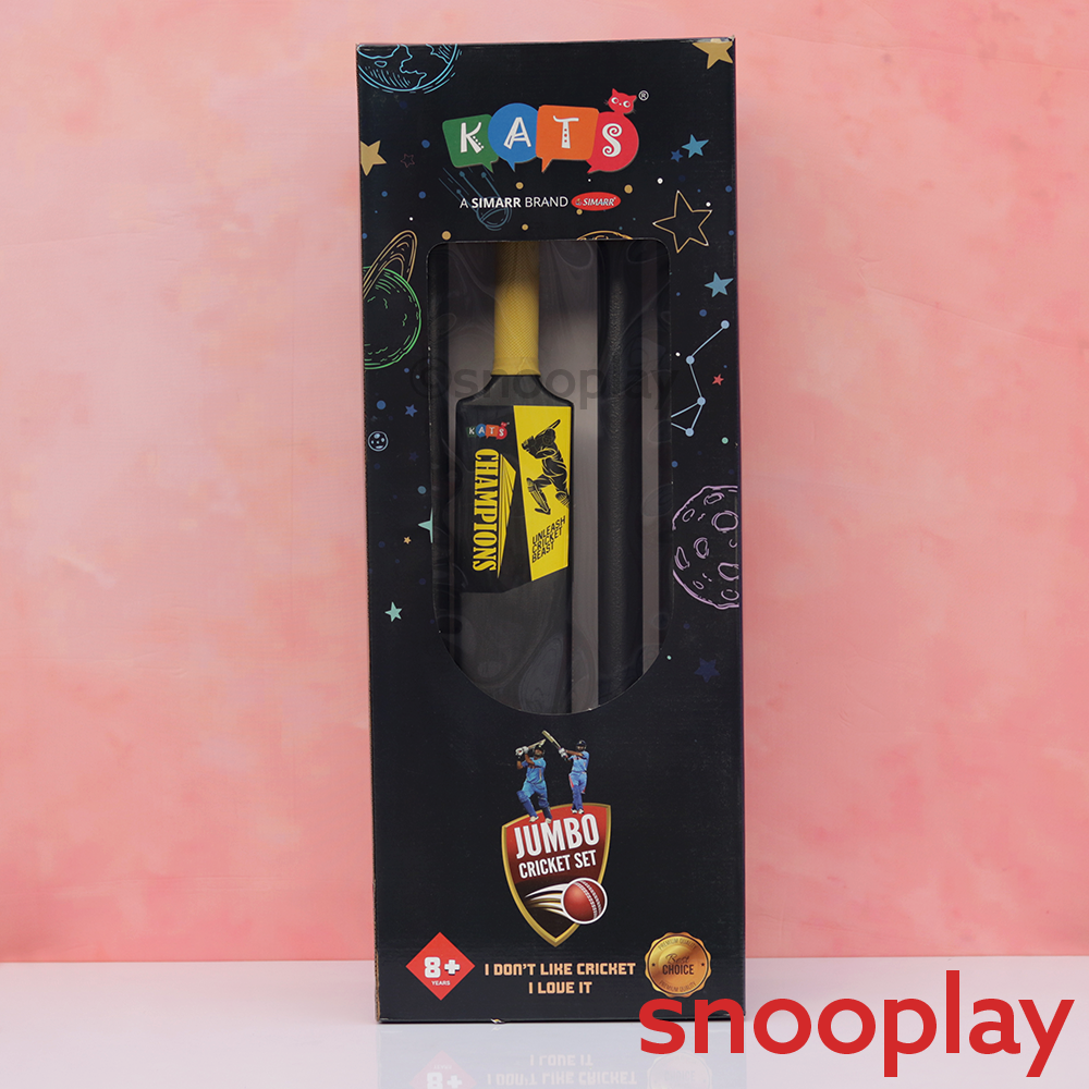 Kats Jumbo Cricket Set - Full Size Bat, 3 Wickets, Bails & Tennis Ball (8 Years Till Grown Ups) | Assorted Colours