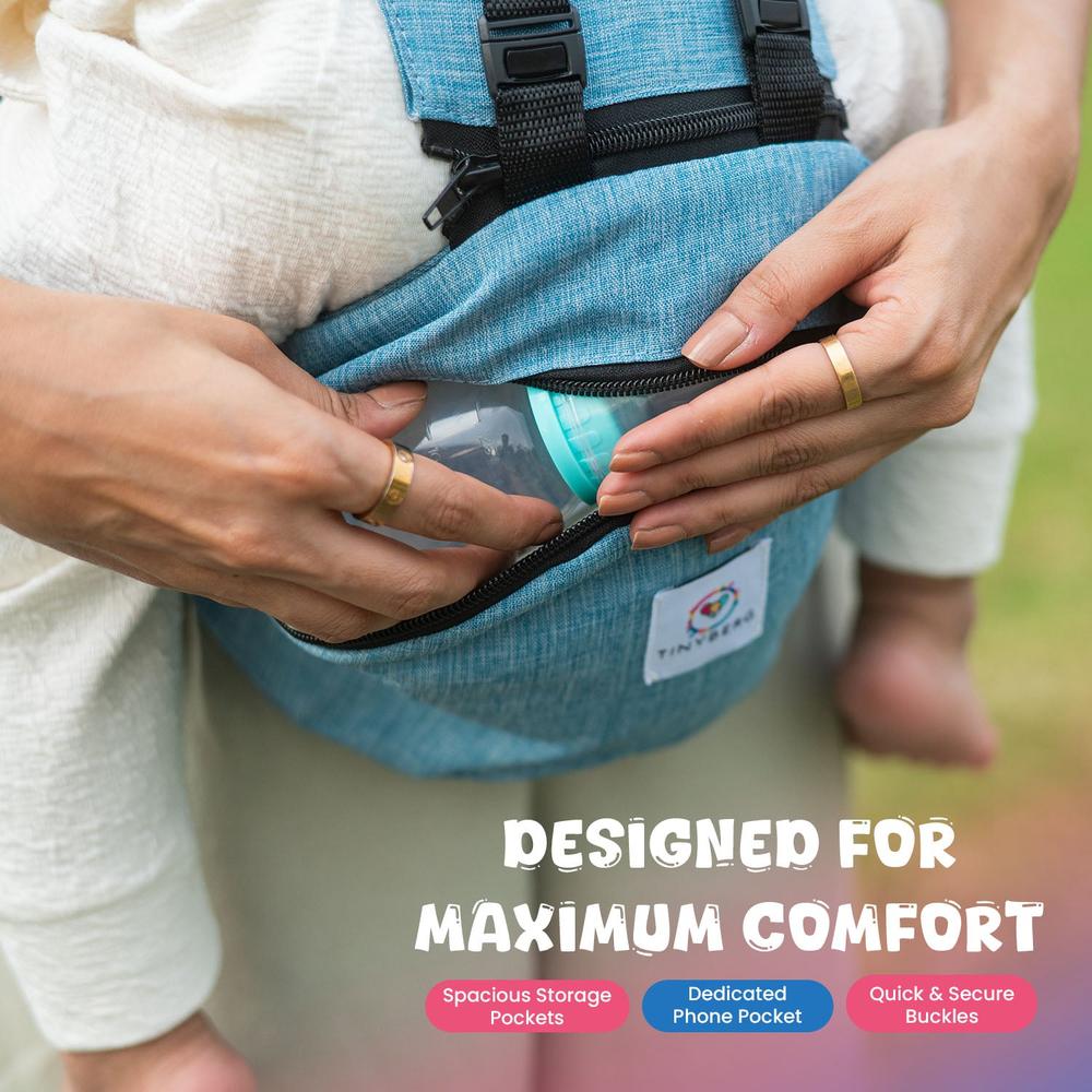 Tinyberg Baby Carrier with 4 Carry Positions | Large Storage & Adjustable Straps | Cuddlehipsy