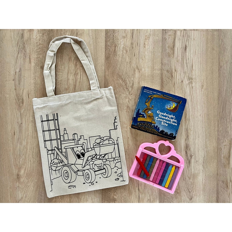 DIY Colouring Little Excavator Tote Bag