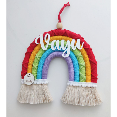 Personalized Kids’ Room Nameplate Door and Wall Hanging - Macrame Rainbow - Acrylic Name - Vibgyor - COD Not Available