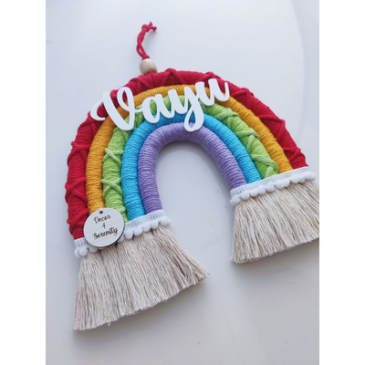 Personalized Kids’ Room Nameplate Door and Wall Hanging - Macrame Rainbow - Acrylic Name - Vibgyor - COD Not Available