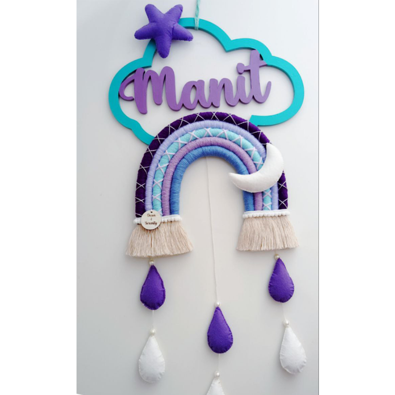 Personalized Kids’ Room Nameplate Door and Wall Hanging - Macrame Rainbow Name Cloud - The Royale - COD Not Available
