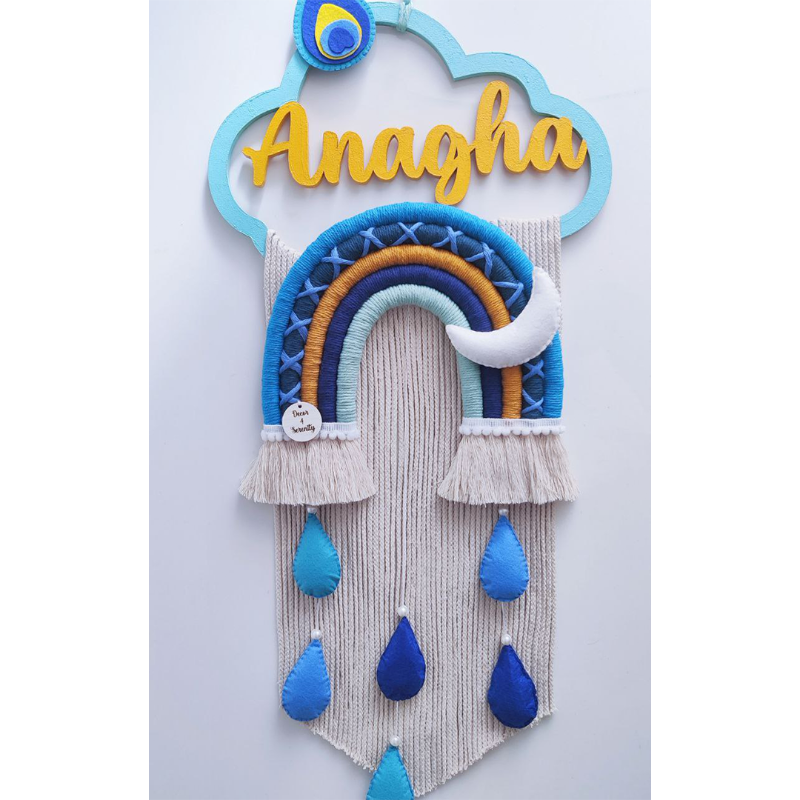 Personalized Kids’ Room Nameplate Door and Wall Hanging - Macrame Rainbow Name Cloud - Kanha - COD Not Available