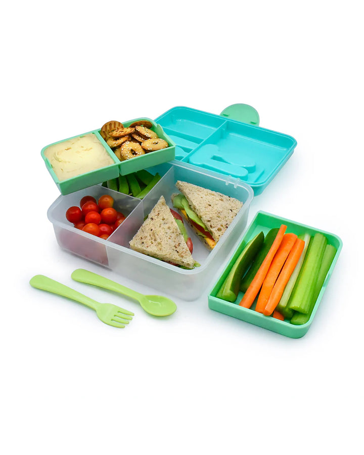 Melii 2 Tier Bento Lunch Box with 6 Compartments & Removable Top Tier | Includes Spoon & Fork