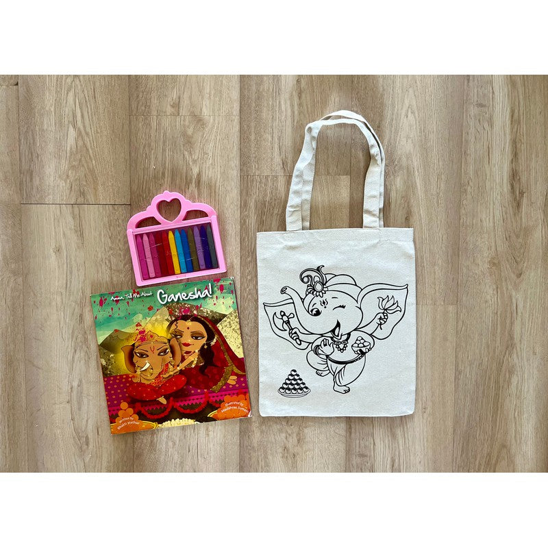 DIY Colouring Dancing Ganesha Tote Bag (3-6 Years)