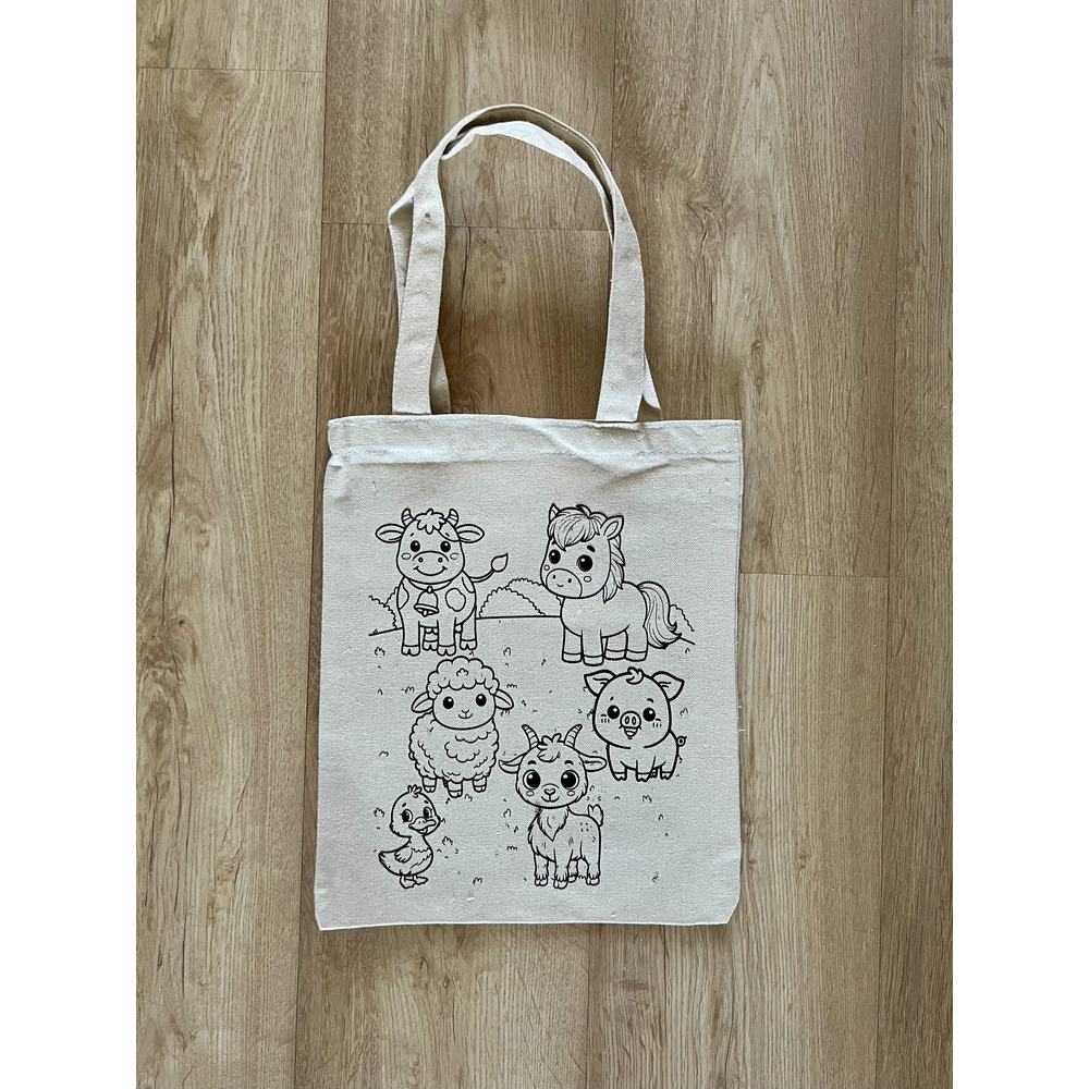 Little Canvas DIY Colouring Farm Animals Tote Bag | Canvas Art & Craft Activity for Kids