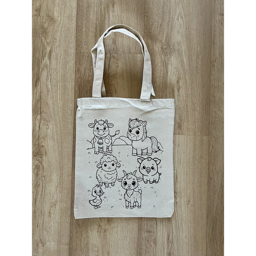 Little Canvas DIY Colouring Farm Animals Tote Bag | Canvas Art & Craft Activity for Kids