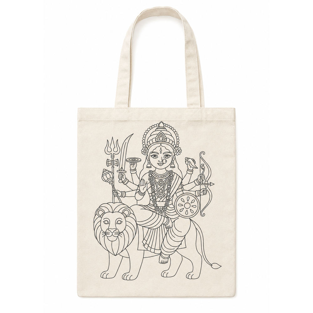 Little Canvas Goddess Durga DIY Colouring Tote Bag | Navratri Art & Craft Activity | Festive Creative Gift