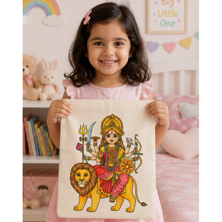 Little Canvas Goddess Durga DIY Colouring Tote Bag | Navratri Art & Craft Activity | Festive Creative Gift