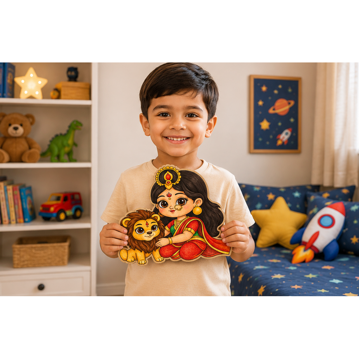 Little Canvas Goddess Durga DIY Wooden Colouring Kit | Navratri Craft Activity | Festive Art & Creativity