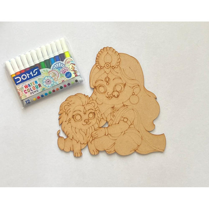Little Canvas Goddess Durga DIY Wooden Colouring Kit | Navratri Craft Activity | Festive Art & Creativity