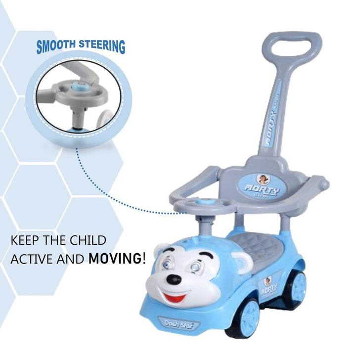 Non Battery Operated Morty Star Push Ride-On | Musical Baby Car with Protective Arm Rest and Parent Handle Wagons | Blue | COD Not Available