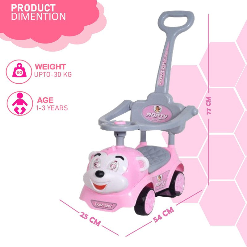 Non Battery Operated Morty Star Push Ride-On | Musical Baby Car with Protective Arm Rest and Parent Handle Wagons | Pink | COD Not Available