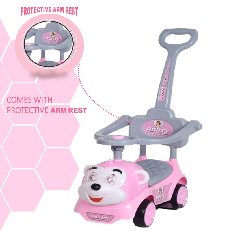 Non Battery Operated Morty Star Push Ride-On | Musical Baby Car with Protective Arm Rest and Parent Handle Wagons | Pink | COD Not Available