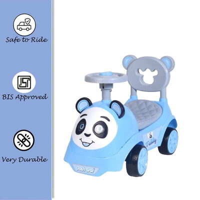 Non Battery Operated Teddy Ride-On Car with Music, Sound, Light, Backrest and Comfortable Seat | Blue | COD Not Available