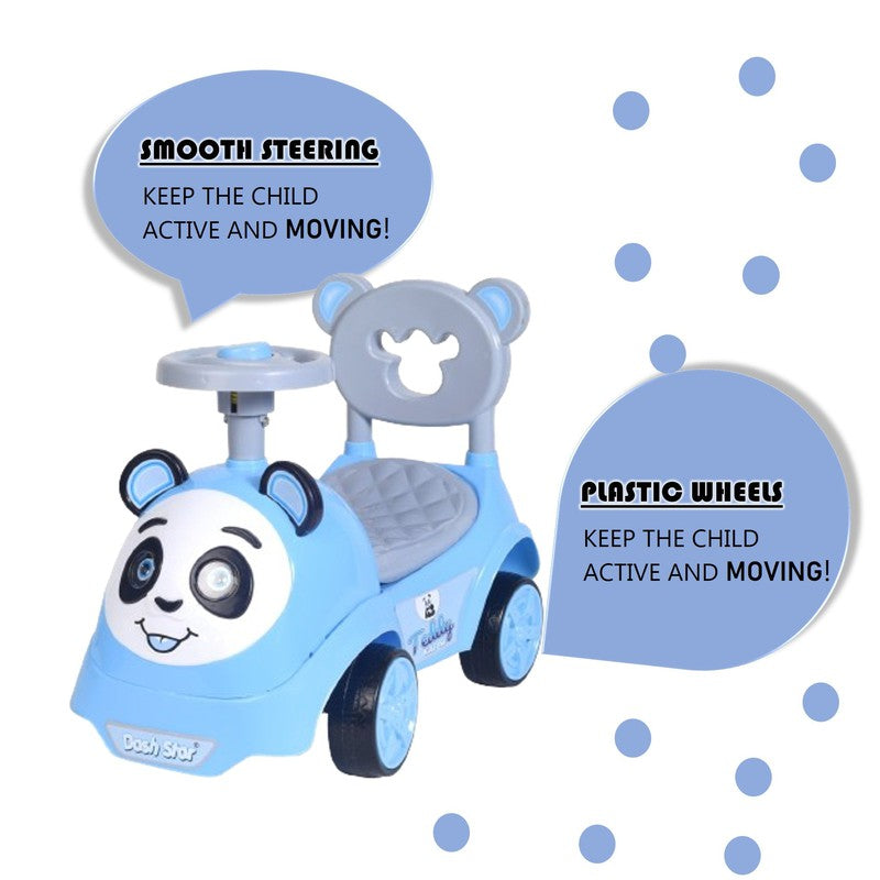 Non Battery Operated Teddy Ride-On Car with Music, Sound, Light, Backrest and Comfortable Seat | Blue | COD Not Available