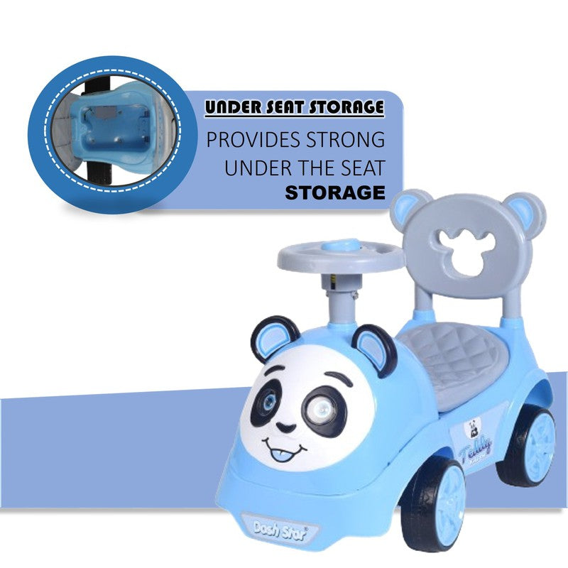Non Battery Operated Teddy Ride-On Car with Music, Sound, Light, Backrest and Comfortable Seat | Blue | COD Not Available